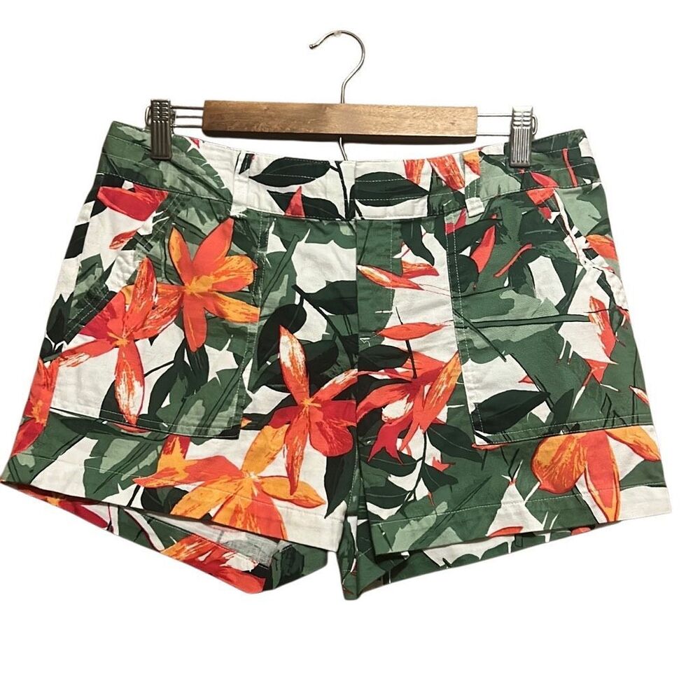 Banana‎ Republic Floral Print Shorts Size 6 Green Orange White